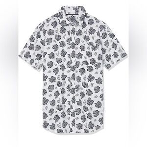 Men's Black and White Leaf Print Shirt
